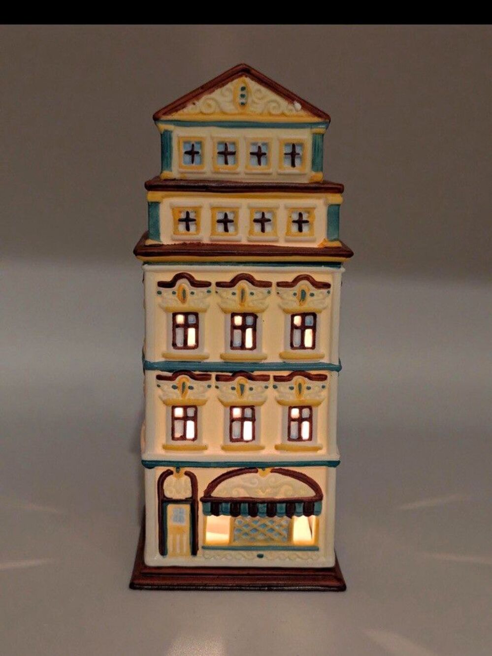 Vintage PartyLite Ceramic Victorian House Tealight Candle Holder, Free Standing